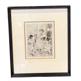 K - Jean-Louis Forain Vintage Etching Print "The Case of the New Athens", Framed