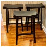 K - Set of 3 Pottery Barn Black Saddle Bar Stools