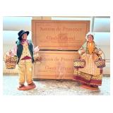 K - Pair of 10.5 Inch Santon de Provence Claude Carbonel Figures with Baskets