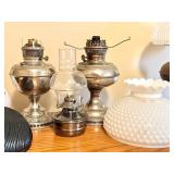 LL - Lot of 6 Vintage Oil Lamps and Glass Lamp Shades, Mixed Condition