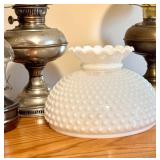 LL - Lot of 6 Vintage Oil Lamps and Glass Lamp Shades, Mixed Condition