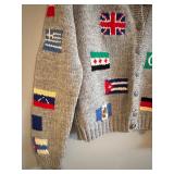 MBR - Vintage Hand Knit Sweater with International Flag Motif, Small