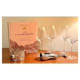 D - Wine Lover Set: Oakville Grocery Cookbook, 4 Wine Glasses, Williams Sonoma Bottle Holder, Corkscrew