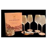 D - Wine Lover Set: Oakville Grocery Cookbook, 4 Wine Glasses, Williams Sonoma Bottle Holder, Corkscrew