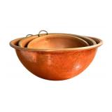 K - Set of 3 Vintage Copper Mixing Bowls with Hanging Rings