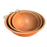 K - Set of 3 Vintage Copper Mixing Bowls with Hanging Rings