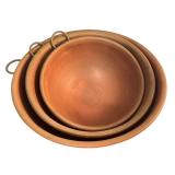 K - Set of 3 Vintage Copper Mixing Bowls with Hanging Rings