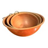 K - Set of 3 Vintage Copper Mixing Bowls with Hanging Rings
