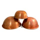 K - Set of 3 Vintage Copper Mixing Bowls with Hanging Rings
