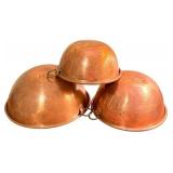 K - Set of 3 Vintage Copper Mixing Bowls with Hanging Rings