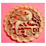 D - Carved Vintage Chinese Jade Pendant with Bird and Floral Motif