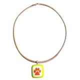 D - 17" Italian Sterling Silver Necklace with Art Glass Orange Paw Print Pendant