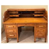 LL - Vintage Oak C Curve Roll Top Desk with Key