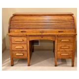 LL - Vintage Oak C Curve Roll Top Desk with Key