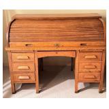 LL - Vintage Oak C Curve Roll Top Desk with Key