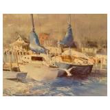 LL - Framed Watercolor Print of Boats by the Dock Signed and Numbered