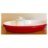 LL - Butter Bell Crock with Red Oval Stoneware Baker