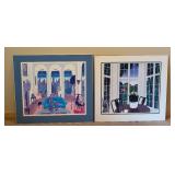 LL - Pair of Thomas McKnight Art Prints Blue Couch and Red Bird Wings