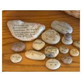 LL - Collection of 4 Handwoven Baskets and 13 Inspirational River Stones