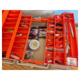 LL - Adventurer Tackle Box with Vintage Lures, Fishing Line, and Tackle Assortment
