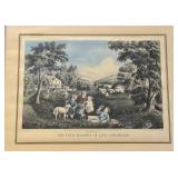 LL - Set of 2 Framed Currier & Ives Prints: The Four Seasons of Life - Middle Age & Childhood