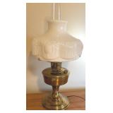 LL - Vintage Aladdin Model 12 Brass Table Lamp with Frosted Chimney