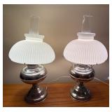 LLO - Pair of Vintage Rayo Electric Table Lamps with White Ribbed Shades