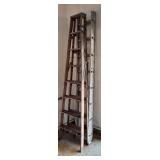 G - Wooden Step Ladder and Aluminum Extension Ladder Set