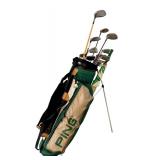 G - Ping Golf Bag with Mixed Club Set including Drivers, Irons, and Putter