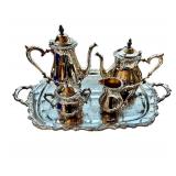 LL-Vintage Webster Wilcox Oneida Silver Plated Coffee and Tea Set with Tray