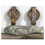 vintage fishing trolley weight downrigger fishing lead fish w/brass pulleys - A.G. Wagner & Sons