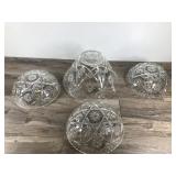 Set of 4 - ANCHOR HOCKING Clear Prescut 1960s Star Of David Patterned Punch Bowl and 3 Salad Serving Bowls
