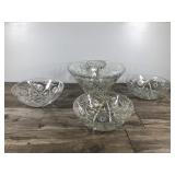 Set of 4 - ANCHOR HOCKING Clear Prescut 1960s Star Of David Patterned Punch Bowl and 3 Salad Serving Bowls