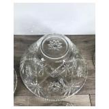 Set of 4 - ANCHOR HOCKING Clear Prescut 1960s Star Of David Patterned Punch Bowl and 3 Salad Serving Bowls
