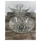 Set of 4 - ANCHOR HOCKING Clear Prescut 1960s Star Of David Patterned Punch Bowl and 3 Salad Serving Bowls