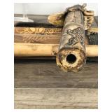 Vintage Balinese Dragon Blowgun Hand Carved Bovine Bone Chinese Blow Gun & Possibly Tribal Quiver and Blowgun made out of Bamboo