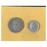 2 - Silver Coins / 1920 B Swiss Silver Franc & 1957 Roosevelt Dime
