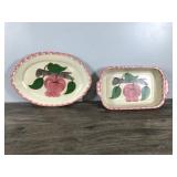 Vintage Country Crafts Pottery Casserole Dish & Oval Platter with Apple Design