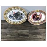 2 - Large Vintage Platters with Turkey Designs on the Front