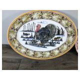 2 - Large Vintage Platters with Turkey Designs on the Front