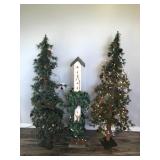 Christmas Decor - 2 Trees with Lights and 1 Bird House with Lights