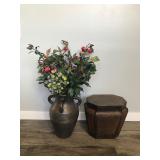 Home Decor - Vase with Fake Flowers and Small Storage Box with Lid