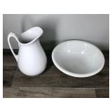 Antique White Royal Stone China, Vintage Glazed Pottery Pitcher and Basin, Large 12” Tall, Marked on Bottom Royal Stone China Wedgewood (pitcher) and bowl Royal ironstone China Charles meakin Englan
