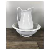 Antique White Royal Stone China, Vintage Glazed Pottery Pitcher and Basin, Large 12” Tall, Marked on Bottom Royal Stone China Wedgewood (pitcher) and bowl Royal ironstone China Charles meakin Englan