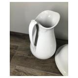 Antique White Royal Stone China, Vintage Glazed Pottery Pitcher and Basin, Large 12” Tall, Marked on Bottom Royal Stone China Wedgewood (pitcher) and bowl Royal ironstone China Charles meakin Englan