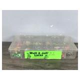 Plastic Tackle Box Full of Ice Pan Fishing Jigs