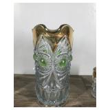 Vintage Pitcher and 6 Glasses - Gold Trim with Green Bullseyes