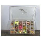 Plastic Tackle Box Full of Jigs and More - Mainly Ice Fishing Jigs