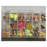 Plastic Tackle Box Full of Jigs and More - Mainly Ice Fishing Jigs