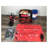 Jumper Cables - Emergency Kit (Jumper Cables, poncho, first aid, gloves, cone, S.O.S. Sign) - Wash and Scrub Brush and More